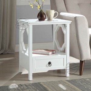601035 Unique Wooden White Designer Bedside Table with Drawer for Girls Bedroom