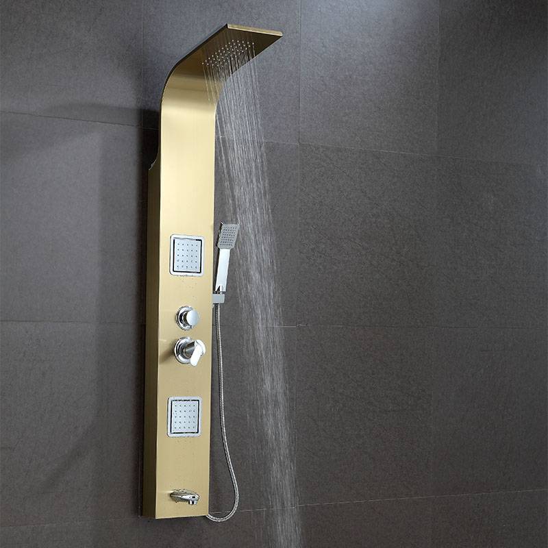 Kuldse kroomiga dušipaneel, multifunktsionaalne Esiletõstetud pilt