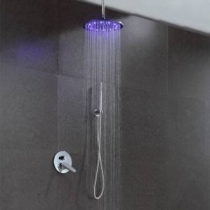 LED кръгла душ слушалка с фиксирано рамо, монтирана на тавана