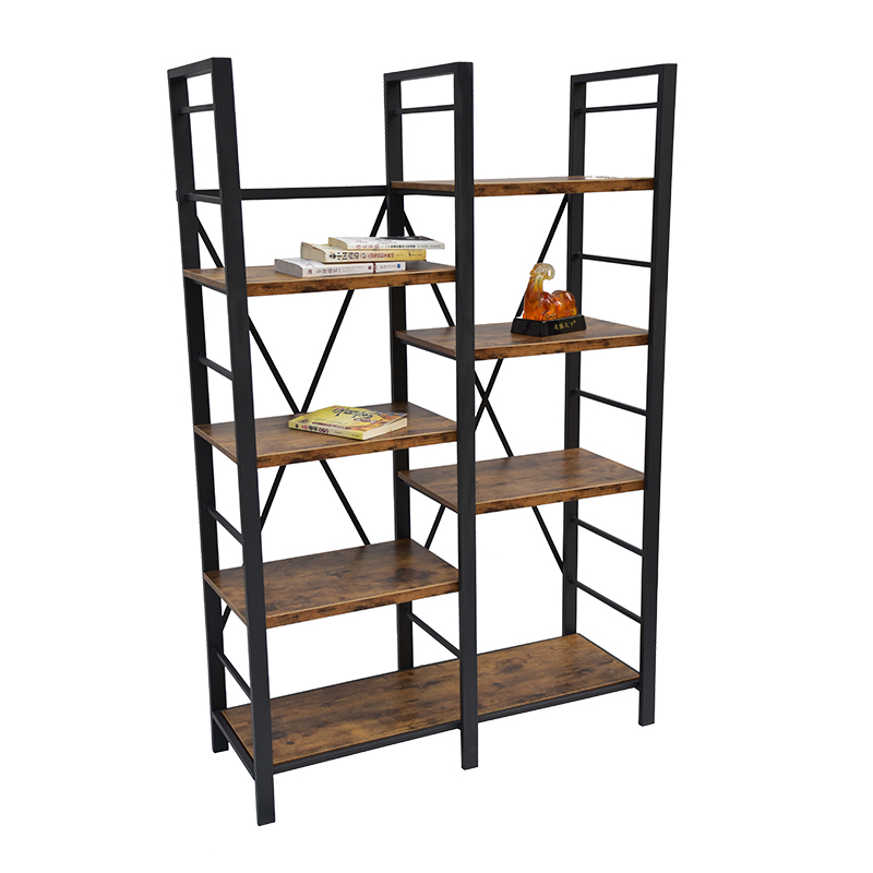 Vintage Metal and Wood Shelf with Carbonized MDF Shelves for Home Office Study Room Furniture