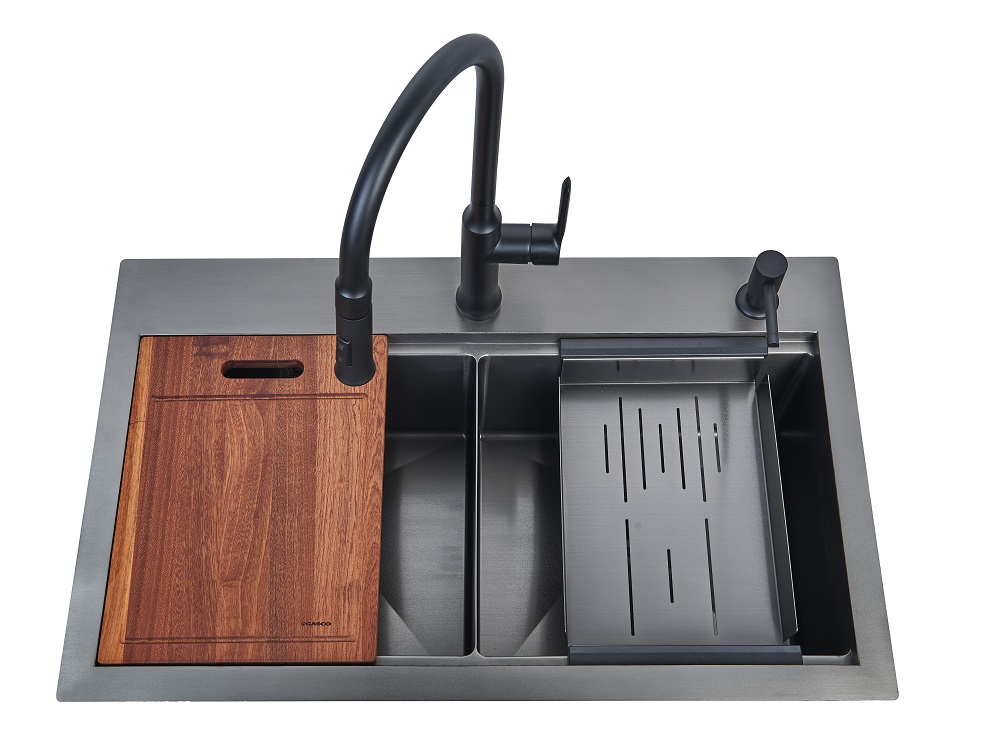 Sinki dapur berkembar hitam warna pvd emas kilang - Dexing OEM/ODM Sinki Dapur Keluli Tahan Karat Ganda