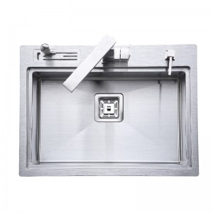 Nadgradni sudoper kuhinjski ručno izrađeni sudoper s jednom zdjelom od nehrđajućeg čelika s rupom za slavinu i ODM OEM sudoper sa stepenicama