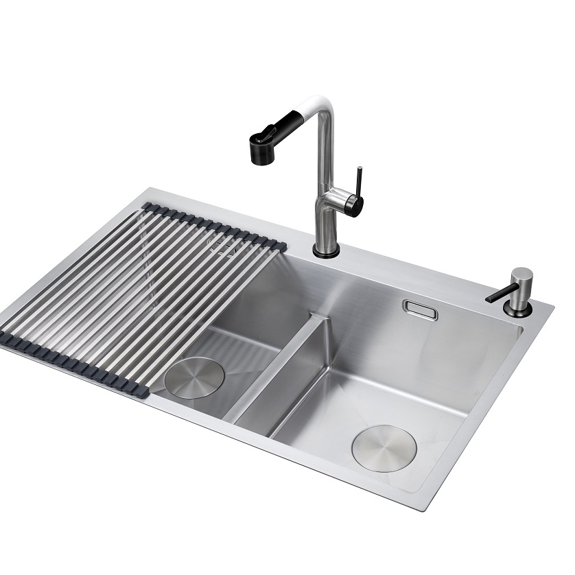 ODM Manufacturer Topmount Double Bowl Basin 304 Stainless Steel Black Kitchen Sink OEM
