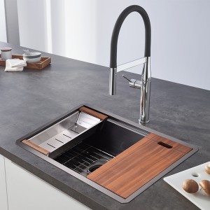 Wholesale OEM China Wholesale Customized Nano Black Luxury Apron Kitchenware Handmade 304 Stainless Steel Single Bowl Kitchen Sink