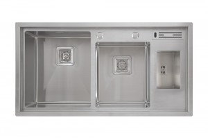 Многофункционална кухненска двойна мивка с горен монтаж, двойна купа с отвор за кран и стъпала, ръчно изработена производител на кухненска мивка Dexing SS304