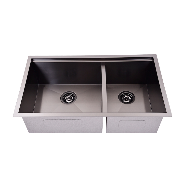High Quality High Grade High Quality Stainless Steel Black Nano Double Bowl Undermount Handmade Kitchen Sink