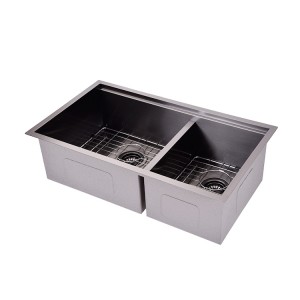 High Quality High Grade High Quality Stainless Steel Black Nano Double Bowl Undermount Handmade Kitchen Sink