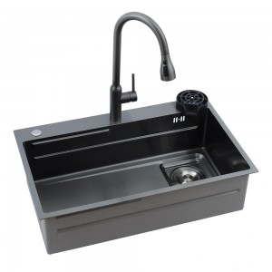 Aufsatzwaschbecken in Schwarz, PVD-Farbe, große Einzelwanne für die Küche mit Hahnloch, Einzelbecken aus Dexing-Edelstahl