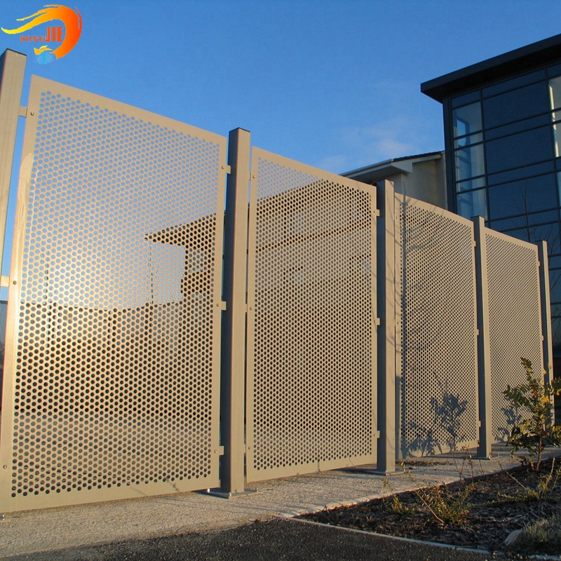 Perforated mesh fence of different materials