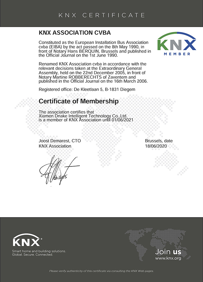 Certificato di adesione KNX