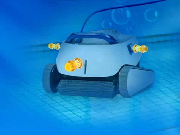 Povandeninis ultragarsinis nuotolio jutiklis – „kliūčių šalinimo priemonė“, skirta baseino valymo robotams