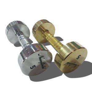 China Wholesale Dumbbells Gym Price Suppliers - Factory direct sales Mancuernas fitness equipment 2.5kg-50kg gold silver steel chrome gym dumbbells with customised logo – Hongyu
