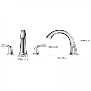 11133031 Deonna Roman Tub Faucet ចំណុចទាញពីរកម្រិត 8" បន្ទប់ទឹកធំទូលាយ faucet 3-hole ការដំឡើង