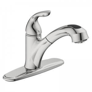 One-handle pull-out kitchen faucet na may dalawahang spray