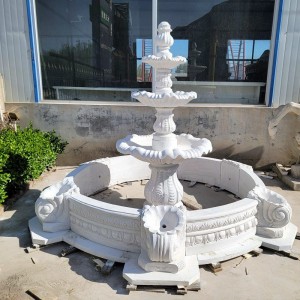 Kyakykyawan Farin Farin Ciki 3 Tiered Waje Marble Fountain Na siyarwa