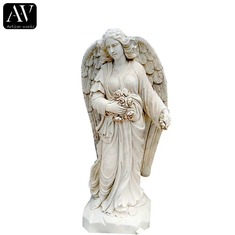 يورپي فرشتي پرن جي خوبصورتي سفيد سنگ مرمر جو مجسمو