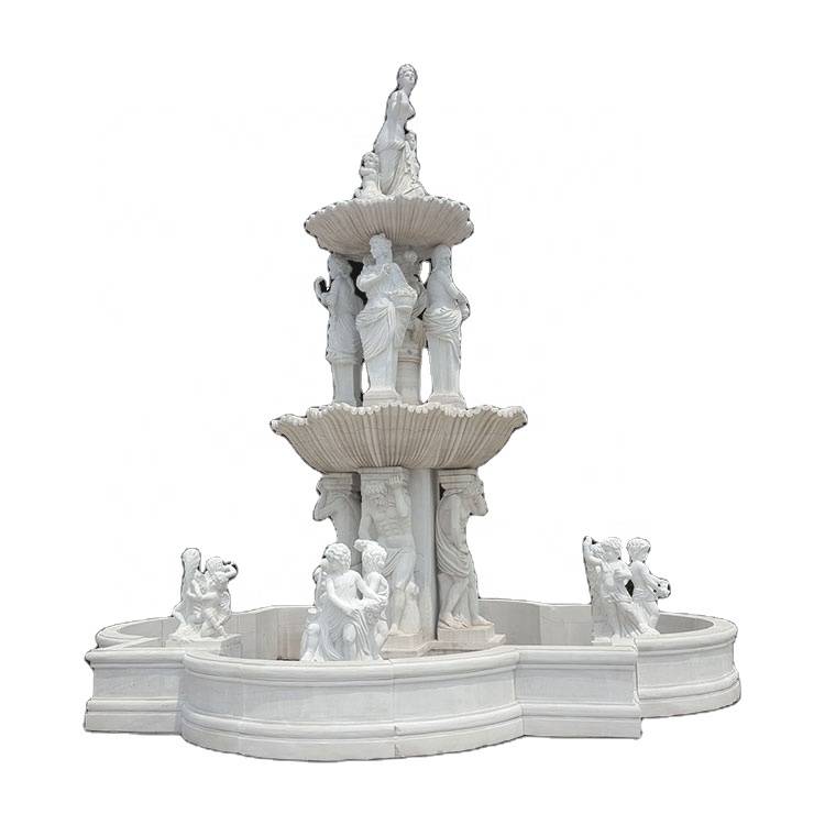 Marmor sten staty utomhus stora dekorativa vatten fontäner