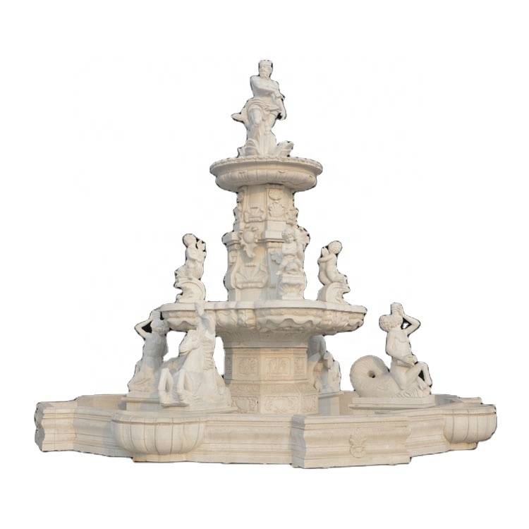 Fontana di bona qualità - grandi cascate di fontana di marmura antica quadrata esterna in vendita - Atisan Works