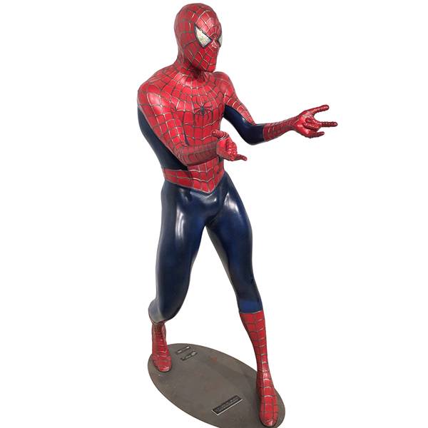 Estatua de Spiderman de escultura de personaje de dibujos animados de fibra de vidrio de tamaño natural