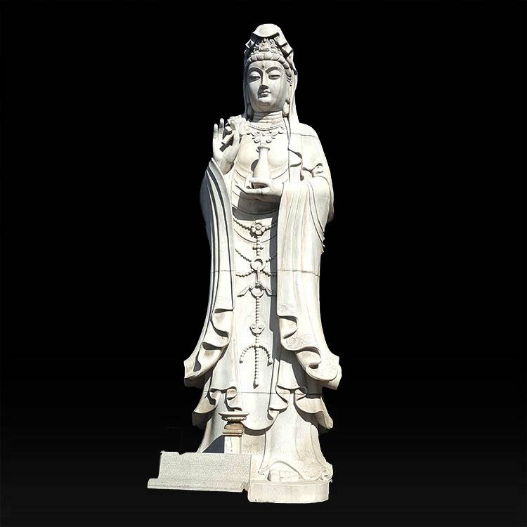 hiiglaslik Hiina aia fengshui suur valge marmorist kivi seisev guanyin buddha kuju