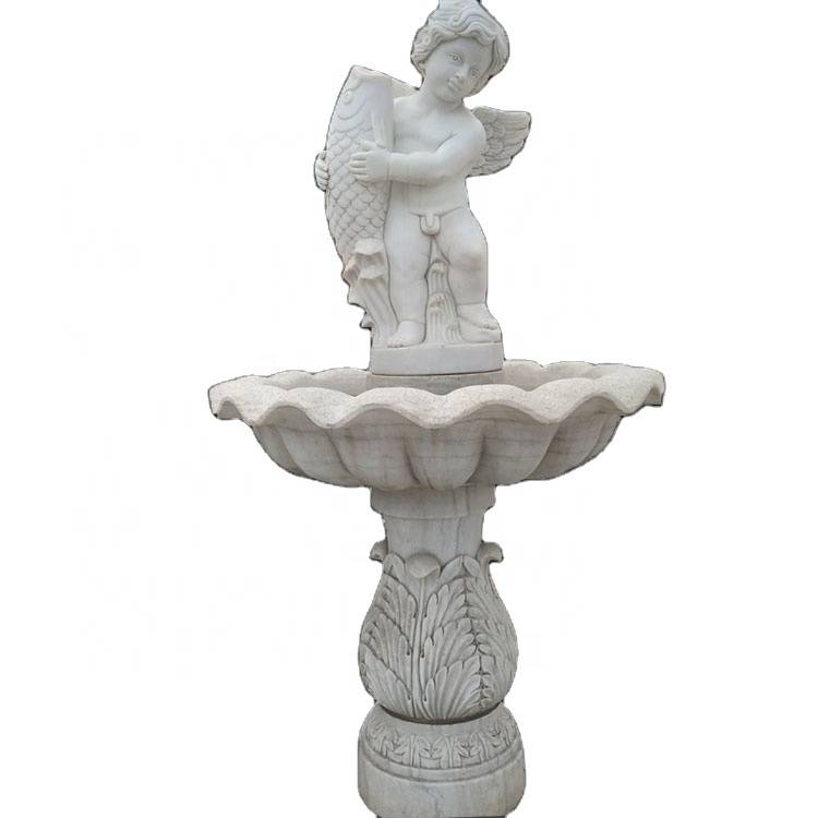 Նոր բացօթյա հրեշտակ տղայի քարե ջրային շատրվանի արձան, որն օգտագործվում է բացօթյա ձևավորման համար
