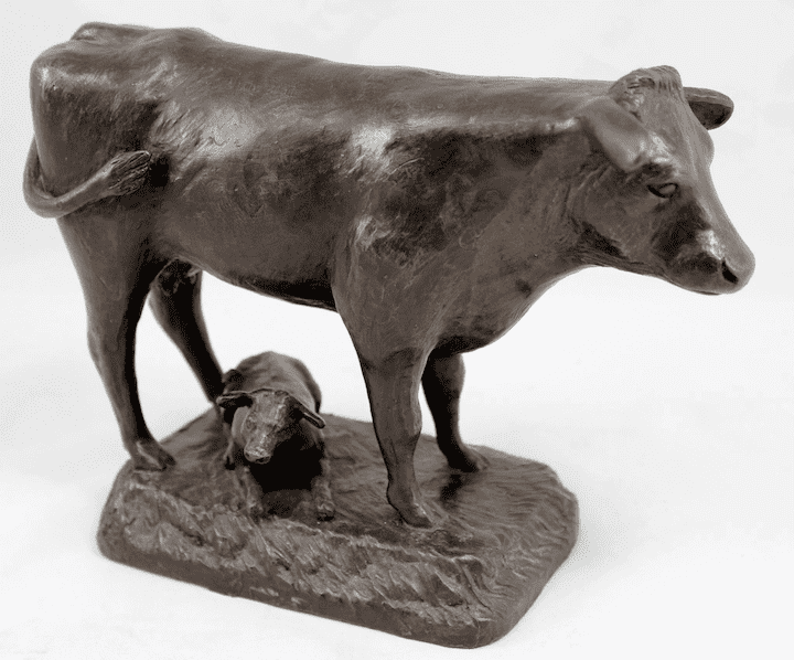Decorazione di parchi è zoo scultura d'animali statua di vacca in bronzu è ottone di fusione di grandezza naturale