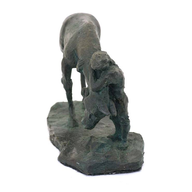 Բրոնզե հնաոճ ձուլածո քանդակ Մեծ ձին սեքս աղջկա հետ արձանով