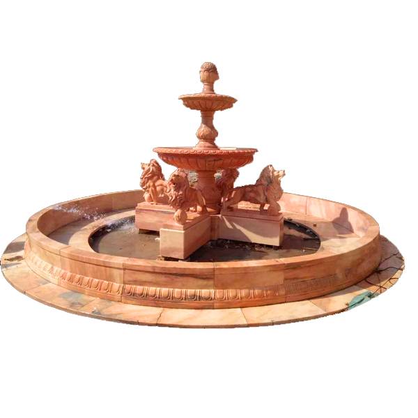 Classical Design Garden Decor Stone Horse And Lion Red Marble Fountain For Sale