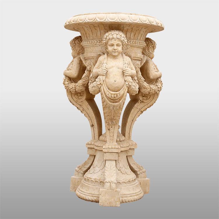 Design classico in stile occidentaleVasi da fiori in marmo a grandezza naturale usati intagliati a mano in vendita