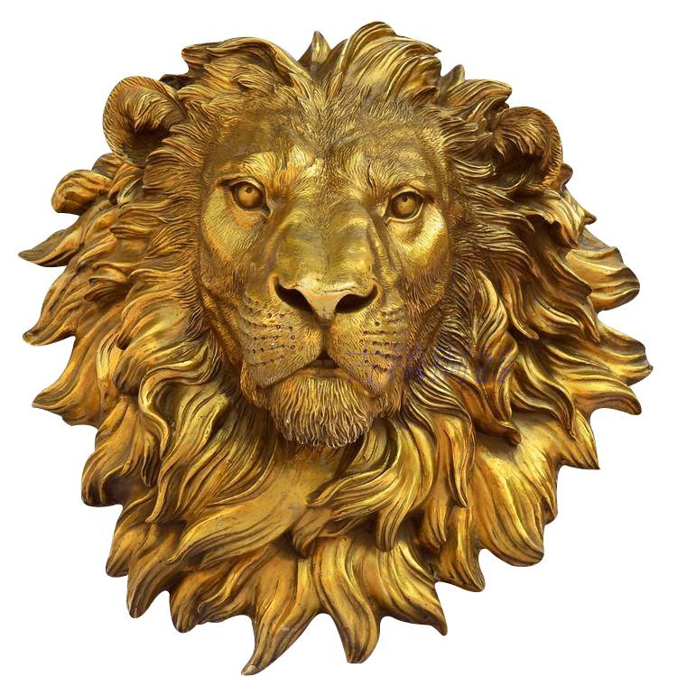 Bronze lion head abstract sculpture wall