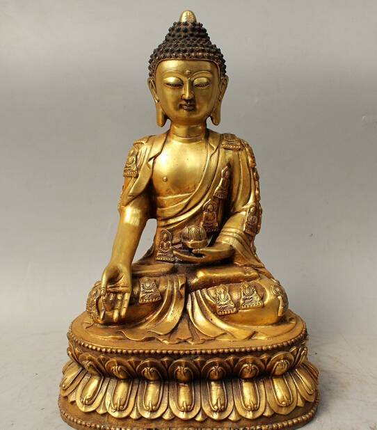 hiasan luar lebih besar saiz kehidupan keagamaan gangsa bersalut emas arca patung buddha