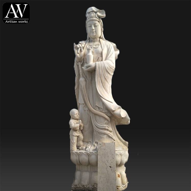 Скулптура од црног мермера одличног квалитета - спољна баштенска кван јин статуа за храм - Атисан Воркс