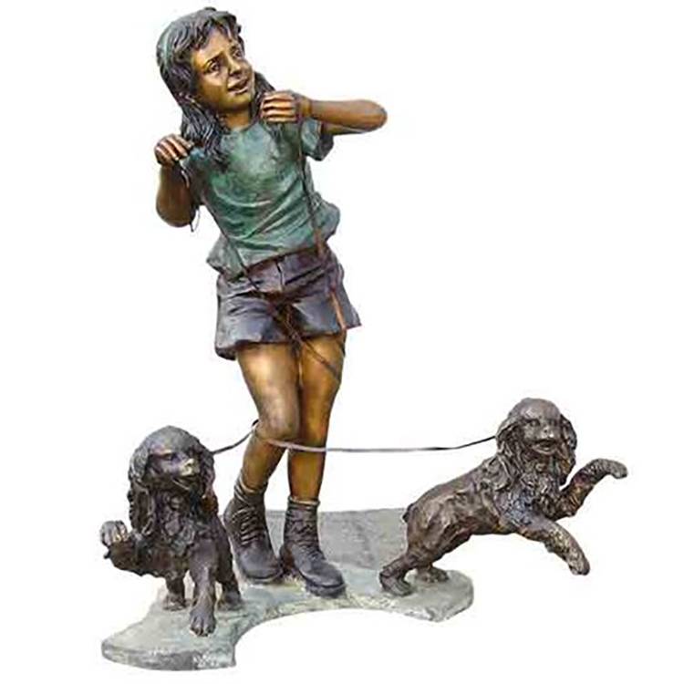 kualitas luhur outdoor patung kuningan gadis buligir jeung patung anjing