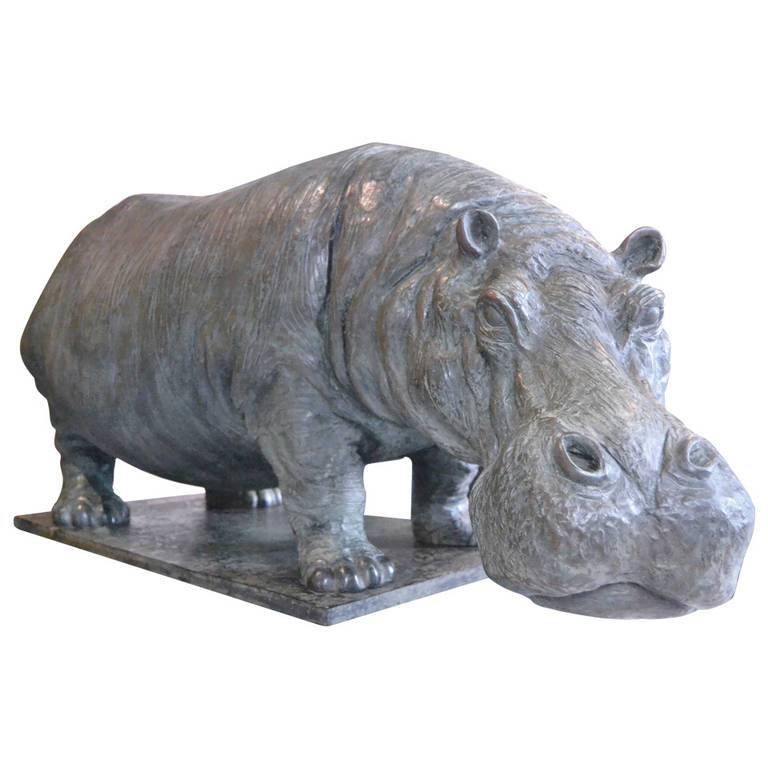 Estàtua de fosa metàl·lica amb decoració del parc Escultura moderna d'hipopòtam de mida natural de bronze a la venda