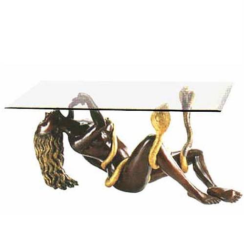 Stolić za kavu s postoljem od brončane gole žene, stakleni stol s brončanom statuom gole plesačice