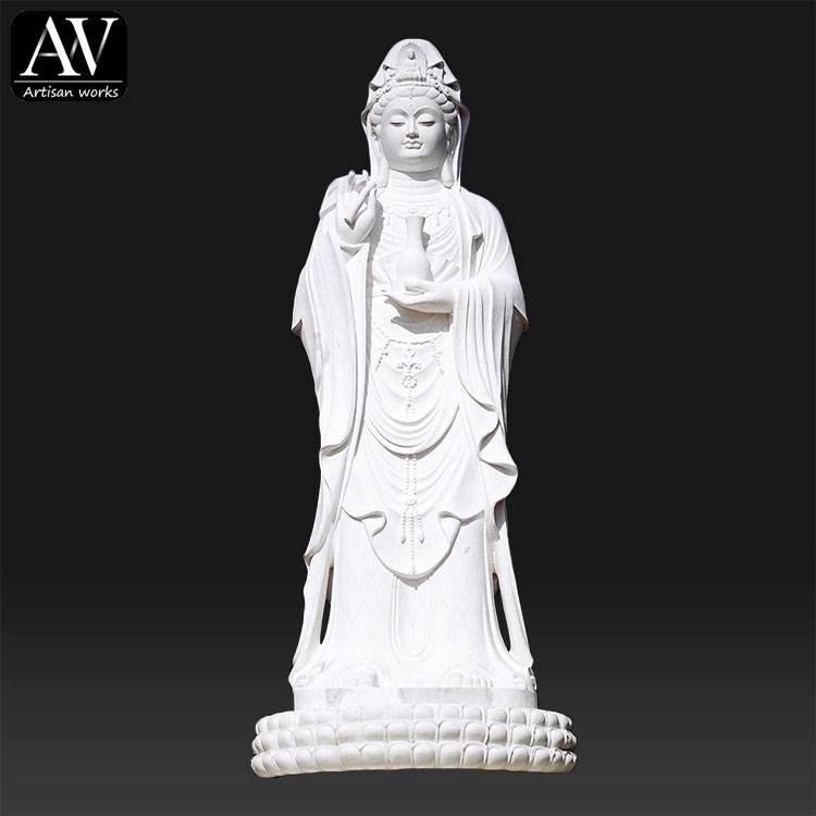 Kineska veleprodajna mramorna skulptura - Prilagođena ručno izrezbarena mramorna sjedeći kip ženske Bude u prirodnoj veličini - Atisan Works