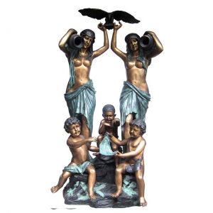 Antiek buitensculptuur bronzen figuur groot formaat waterfonteinen
