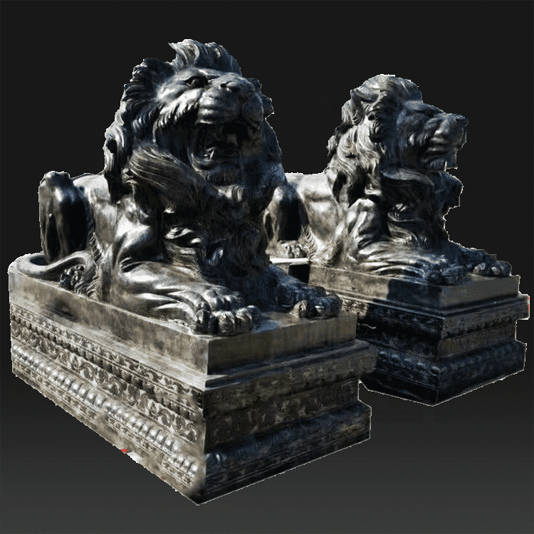 Popolare decorazione del giardino animale leone scultura in pietra nera
