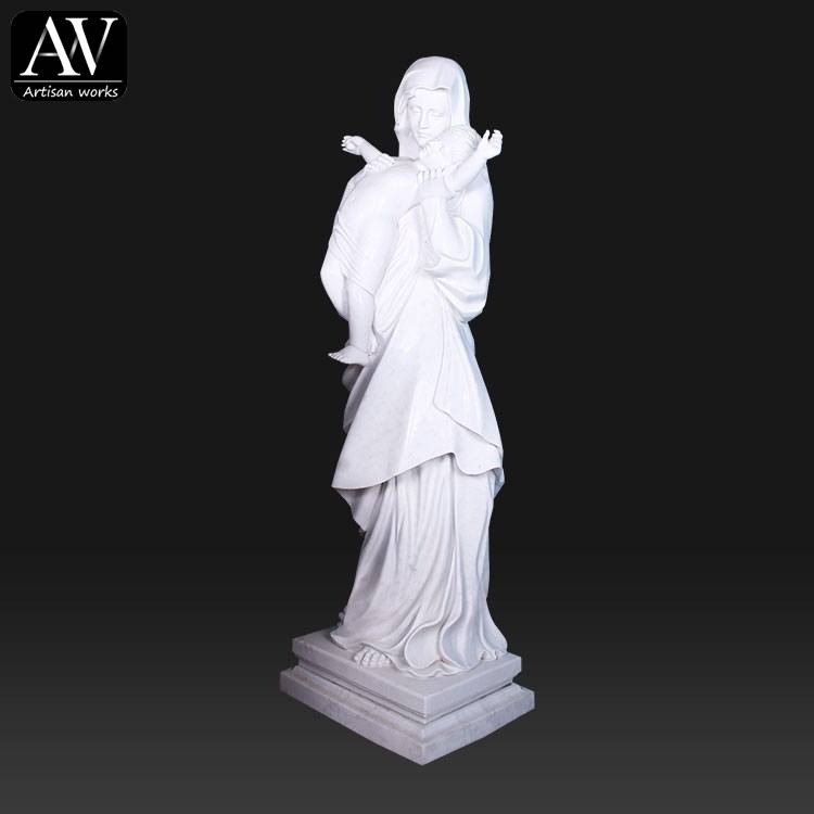 Una delle statue con volto di pietra più alla moda - Grande statua da giardino di Maria e Gesù bambino a grandezza naturale - Atisan Works