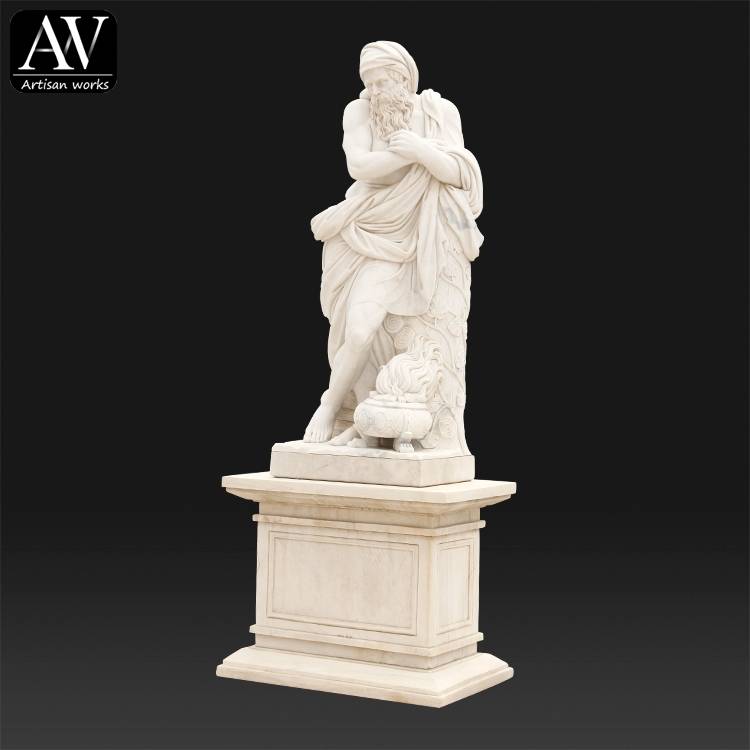 naturlig storlek handsnidade berömda grekiska marmorskulpturer knästående naken mansstaty