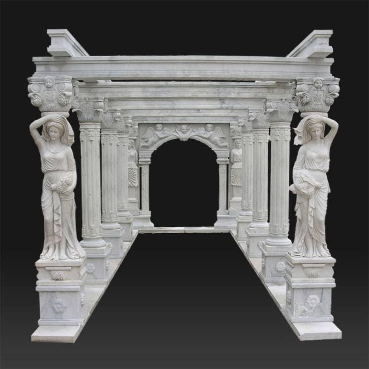 Gazebo de pilier de colonne de marbre de pavillon de jardin sculpté de style romain