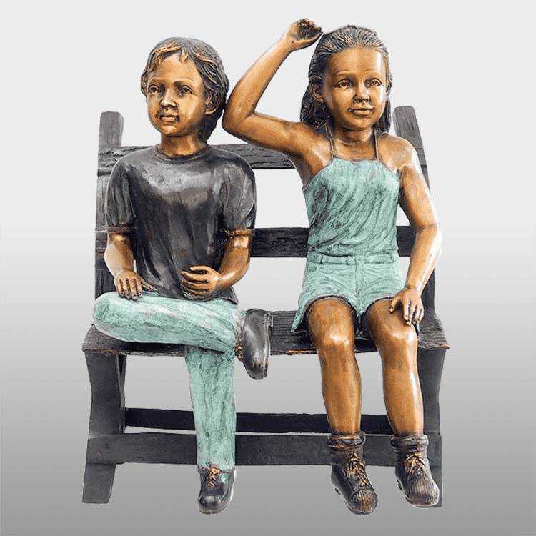 Estátua infantil de bronze personalizada para jardim em tamanho real ao ar livre
