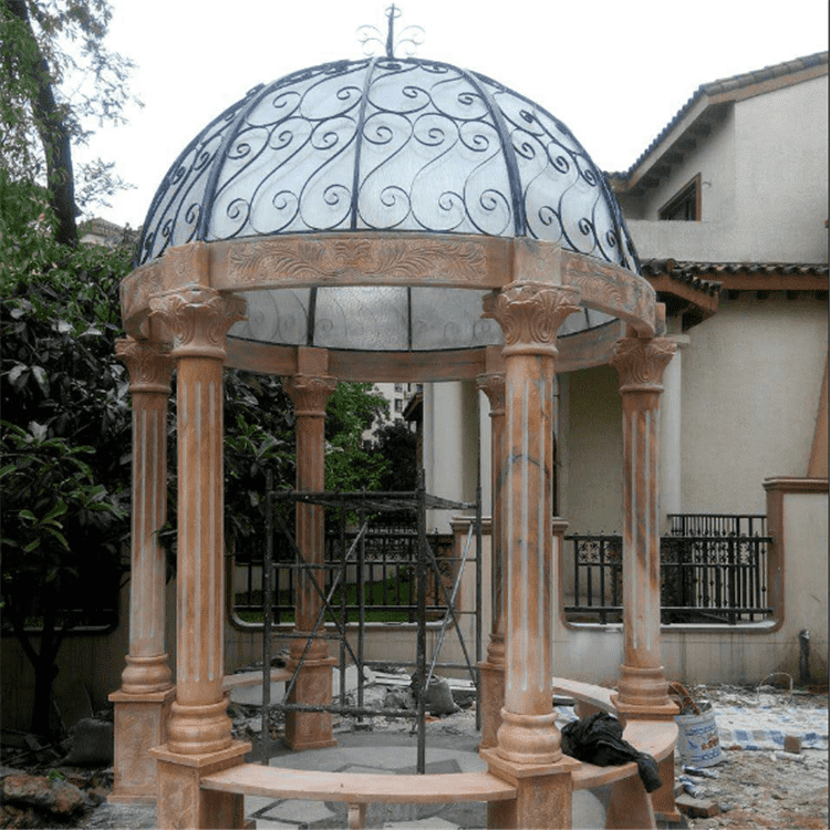 Paviliun/Gazebo Berkualitas Baik – Gazebo taman batu marmer solid yang diukir dengan tangan untuk dekorasi taman – Atisan Works