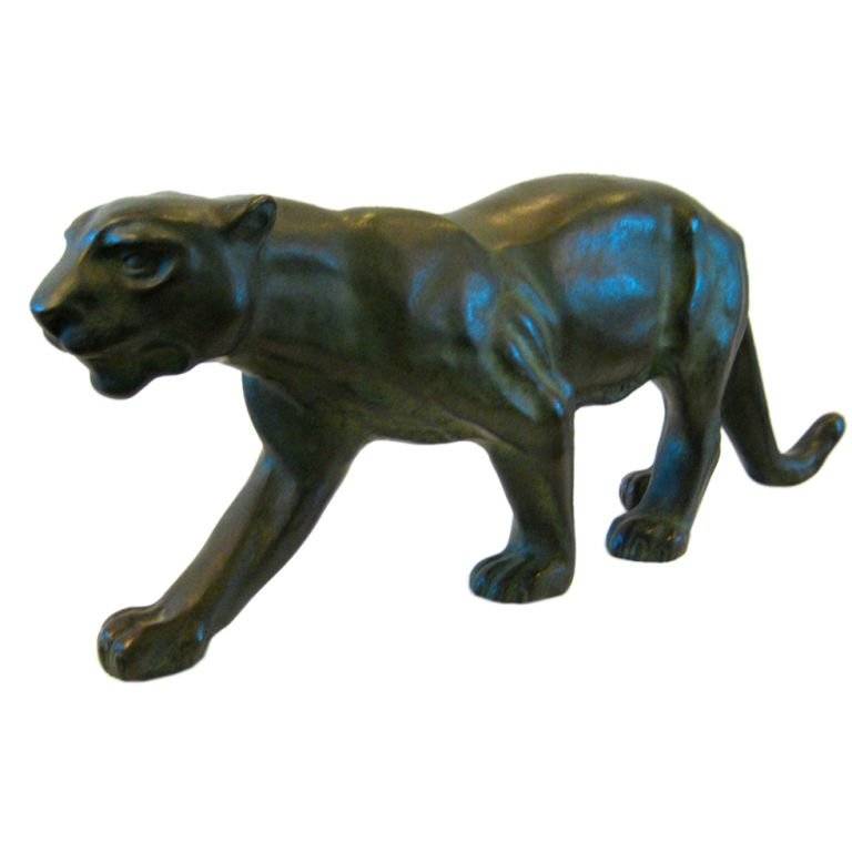 Dzīvnieku statuja āra liela apdare, moderna bronzas un misiņa leoparda statuja
