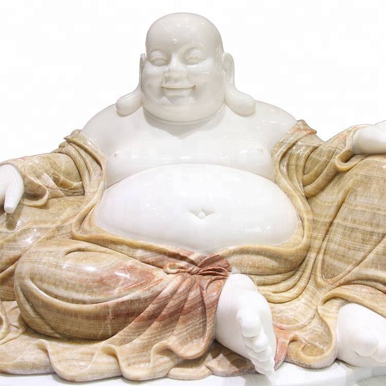 Statue di Buddha sorridenti in pietra di marmo a grandezza naturale