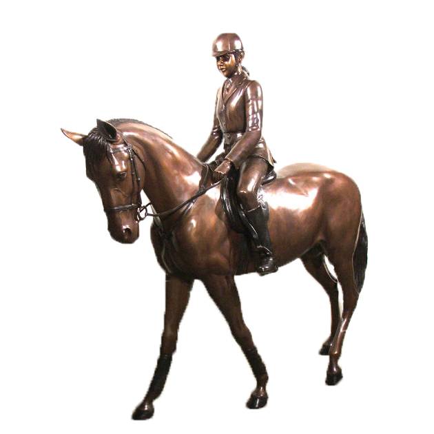Estatua de bronce fundido de tamaño natural moderna del caballo de montar a caballo de la escultura de la decoración del parque y del jardín