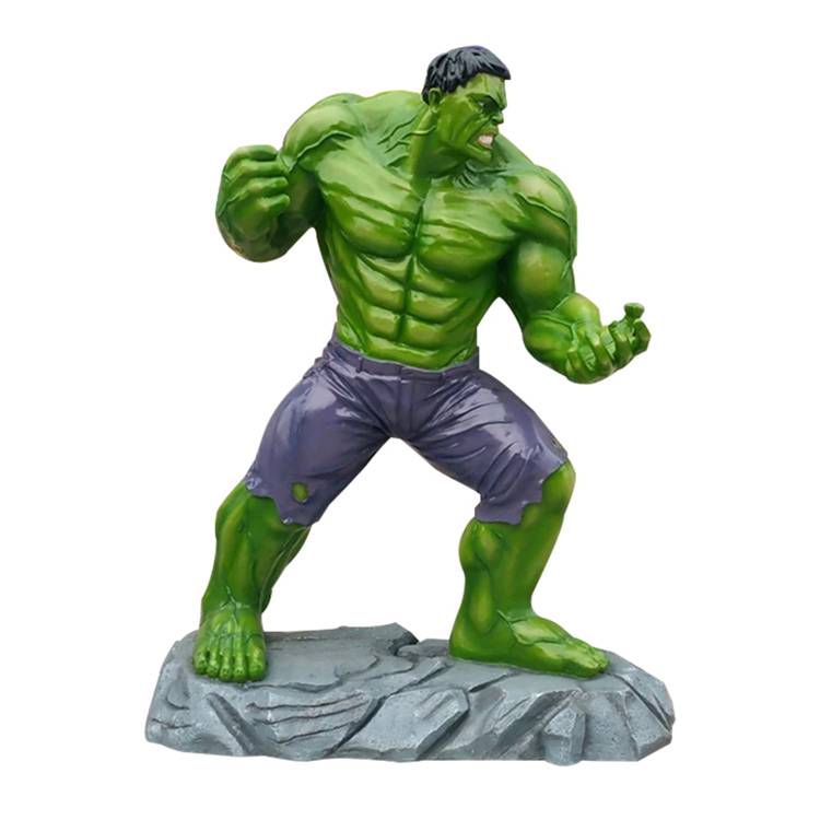 Decorazione interna di alta qualità, film di cartone animato, statua in fibra di vetro di Hulk a grandezza naturale