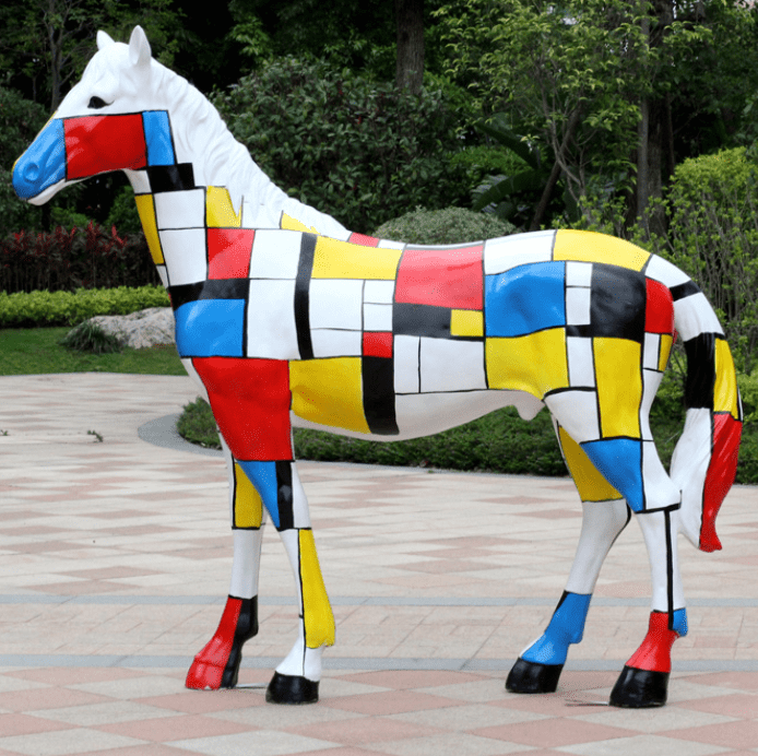 Estàtua de resina de cavall blanc de mida natural de fibra de vidre de formigó de nou disseny