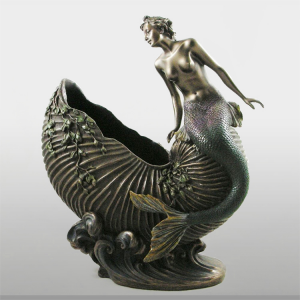 Højkvalitets livsstørrelse antik bronze havfrue skulptur