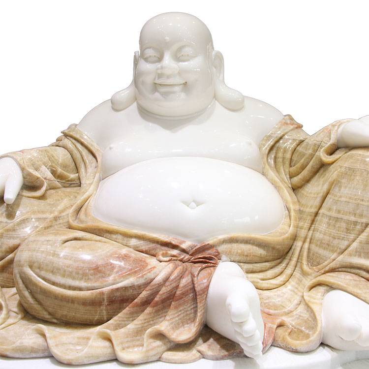 Dobře navržená socha Panny Marie - Chrámová dekorace starožitná Kamenosochařská socha Mramorová socha smějícího se Buddhy na prodej – Atisan Works